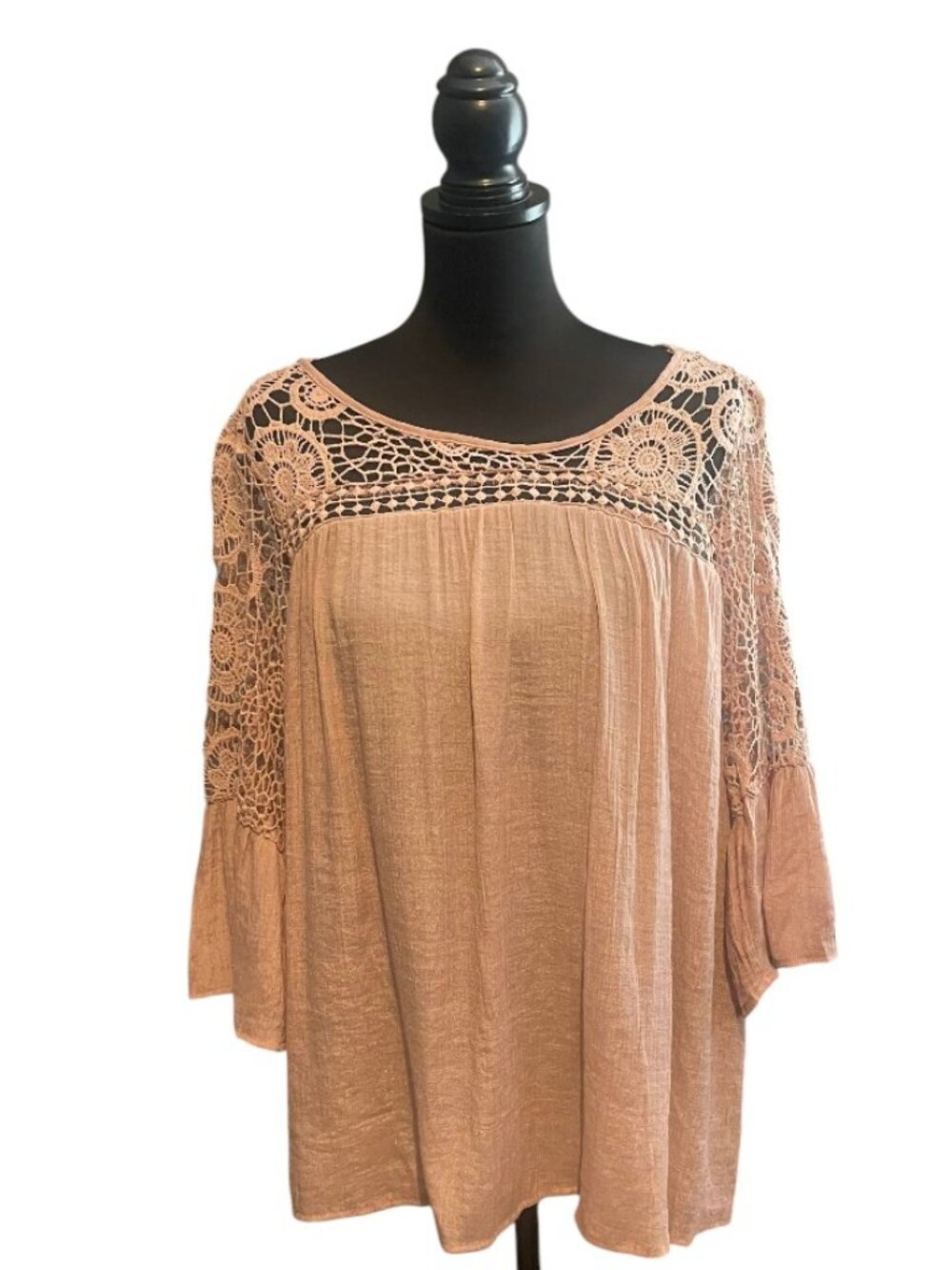Mauve Pink Crochet Lace Crinkle Blouse